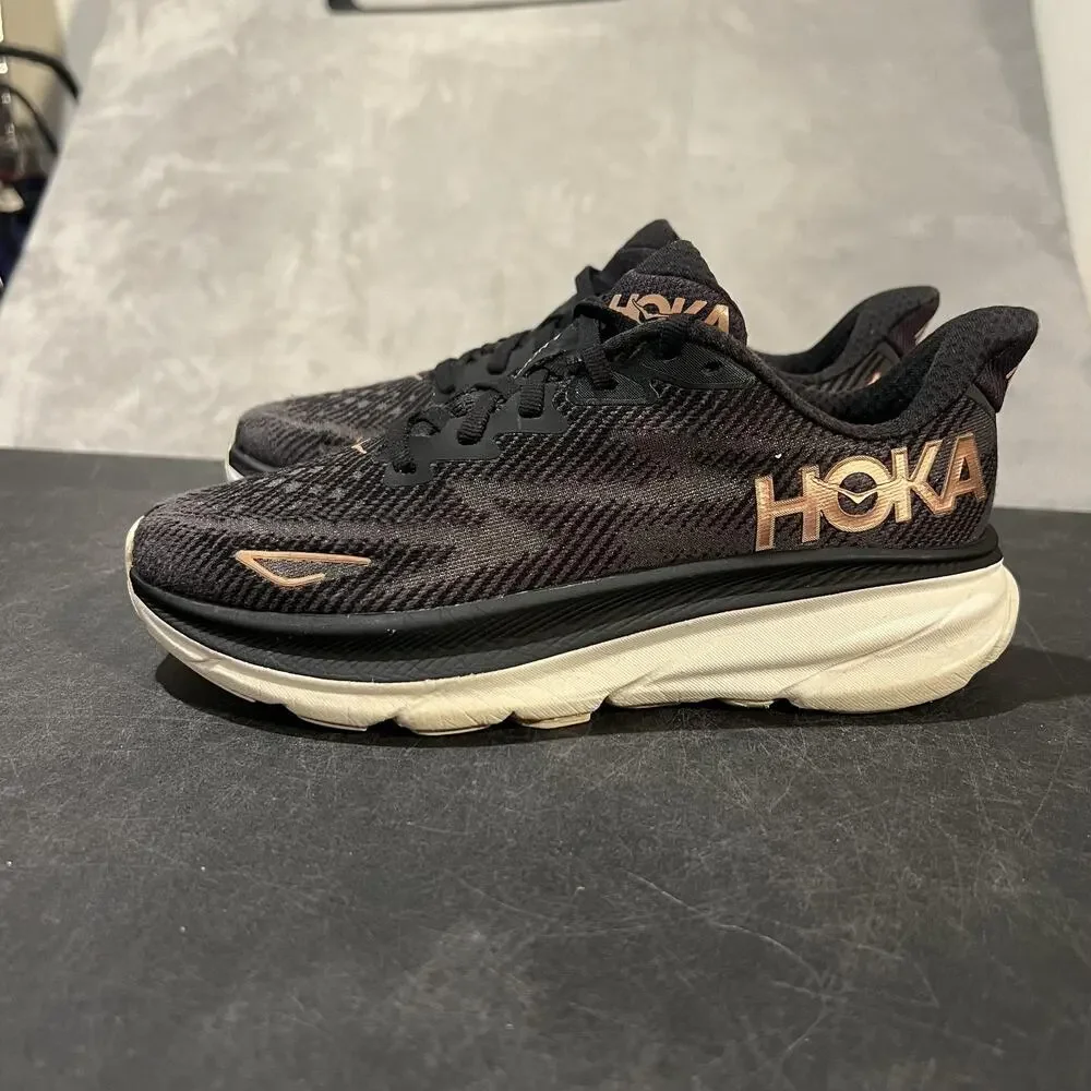 Hoka One One Clifton 9 Womens 6.5 Black Rose Gold Running Cushioned Sneakers
